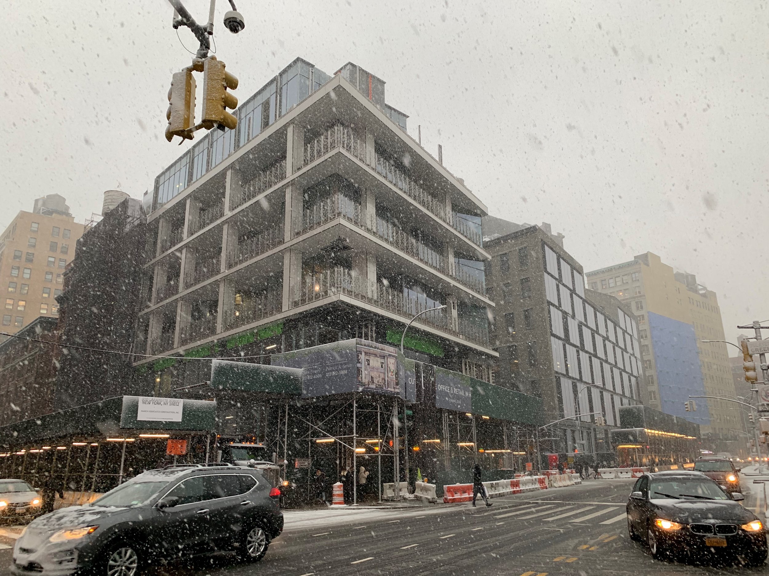 Snowing on our 300 Lafayette Street Project in Soho! March Construction NYC Office Buildings. 