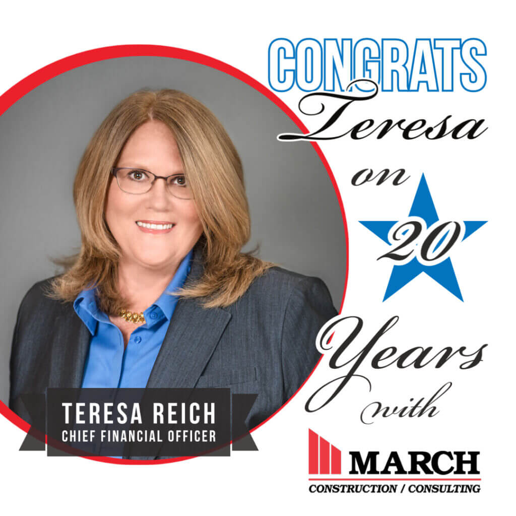 Teresa Reich 20 Year Anniversary with March Associates Construction, Inc.
