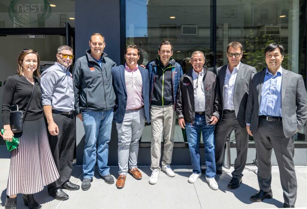Nest Grand Opening Ceremony (Left to Right) Nicole Robertson of GRO Architects, Alan Wolener of March Construction, Todd Laubach of March Construction, Derek Weissman of Procida Funding, Mayor Fulop of Jersey City, Billy Procida of Procida Funding, Keith Schwebel of KSNY Development, and Ken Sato of Strategic Properties