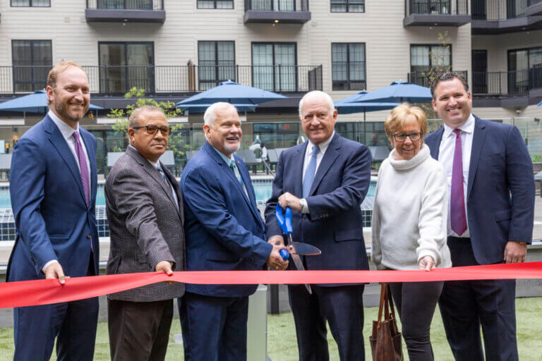 The Wyldes Ribbon Cutting Ceremony Harrison NJ Riverbend District Grand Opening Ceremony Luxury Residential Apartment Construction Advance Realty March Construction